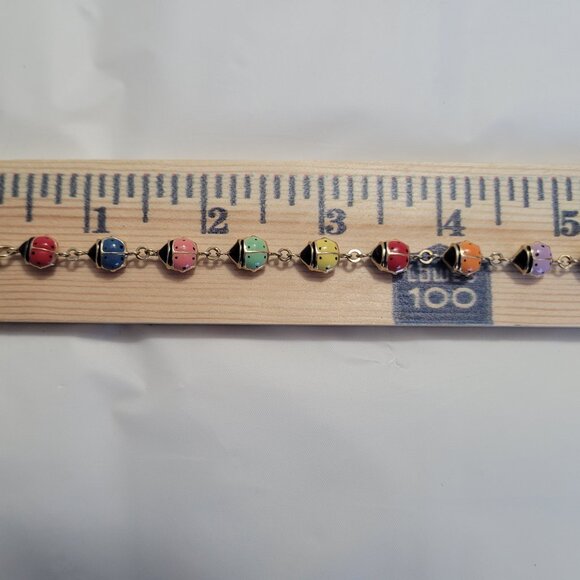 Lady Bug Multicolor Puffy Enamel Bracelet 10k Yellow Gold - Picture 11 of 13